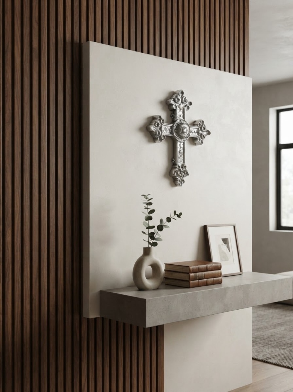 Elegant Silver Decorative Wall Cross - Unbranded